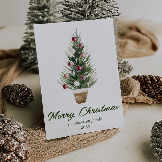 Waterverf Ornamenten Boom Foto Vrolijk Kerstfeest Feestdagenkaart