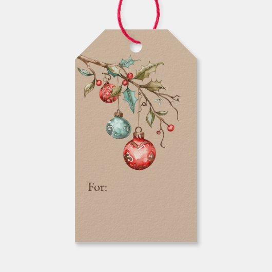 Waterverf Ornamenten Kerst Elegant Script Cadeaulabel (Achterkant)