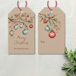 Waterverf Ornamenten Kerst Elegant Script Cadeaulabel