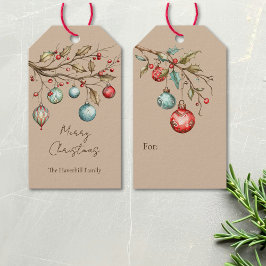Waterverf Ornamenten Kerst Elegant Script Cadeaulabel