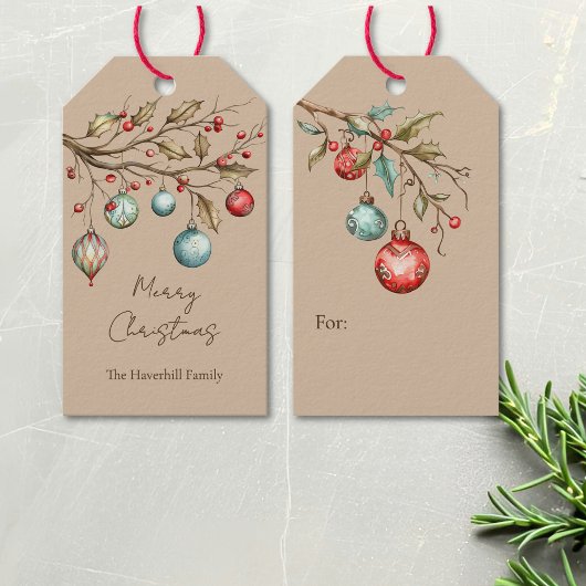 Waterverf Ornamenten Kerst Elegant Script Cadeaulabel