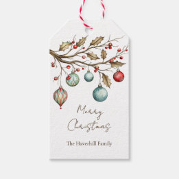 Waterverf Ornamenten Kerst Elegant Script Cadeaulabel