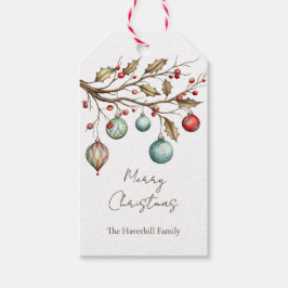 Waterverf Ornamenten Kerst Elegant Script Cadeaulabel