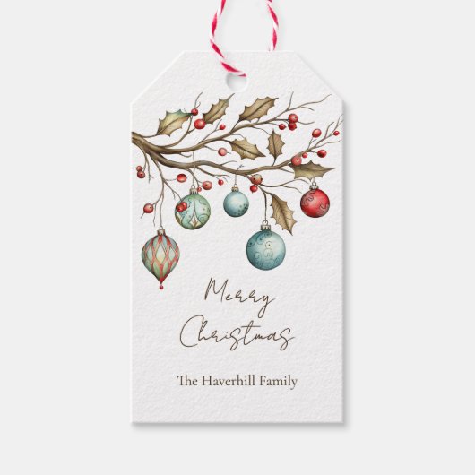 Waterverf Ornamenten Kerst Elegant Script Cadeaulabel (Voorkant)