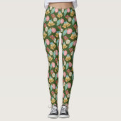 Waterverf Ornamenten Kerst Rood Groen Geel Leggings (Voorkant)
