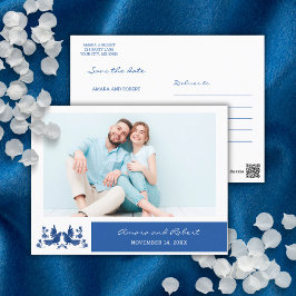 WATERVERF OTOMI BIRDS - NAVY Save the date Briefkaart