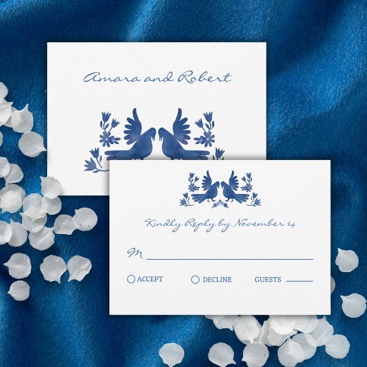 Waterverf otomi vogels - Navy
