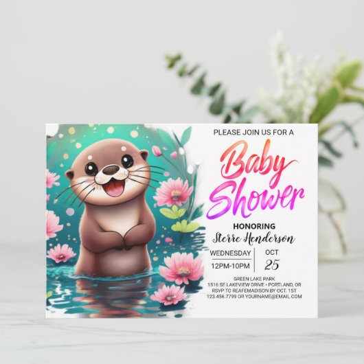 Waterverf Otter Aangepast Baby shower Kaart (Staand voorkant)