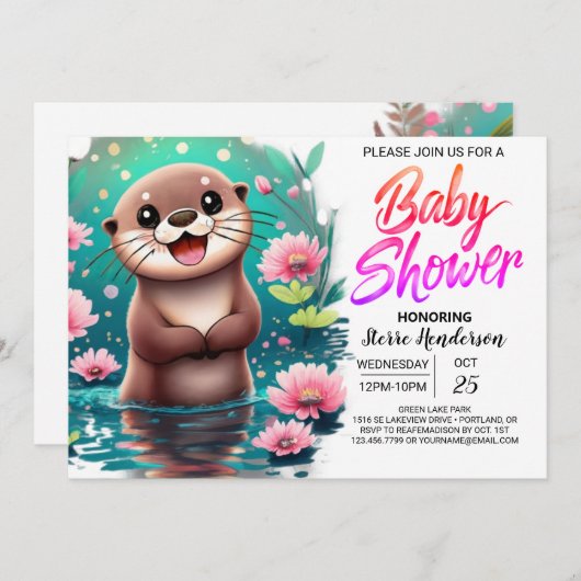 Waterverf Otter Aangepast Baby shower Kaart (Voorkant / Achterkant)