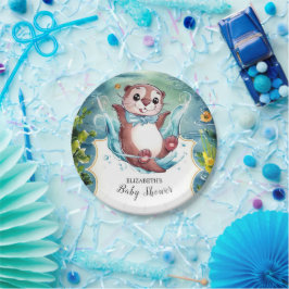 Waterverf Otter Baby shower Papieren Bordje