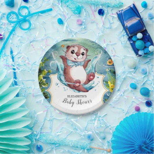 Waterverf Otter Baby shower Papieren Bordje (Feest)