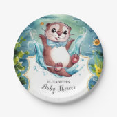 Waterverf Otter Baby shower Papieren Bordje (Voorkant)
