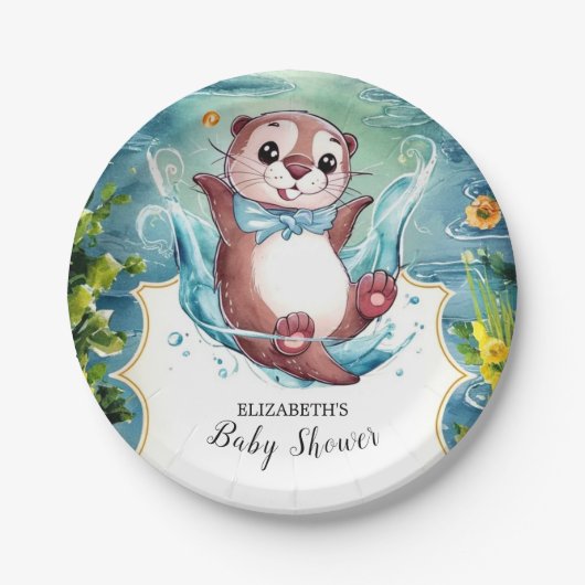 Waterverf Otter Baby shower Papieren Bordje (Voorkant)