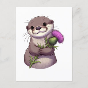 Waterverf Otter en distel Briefkaart