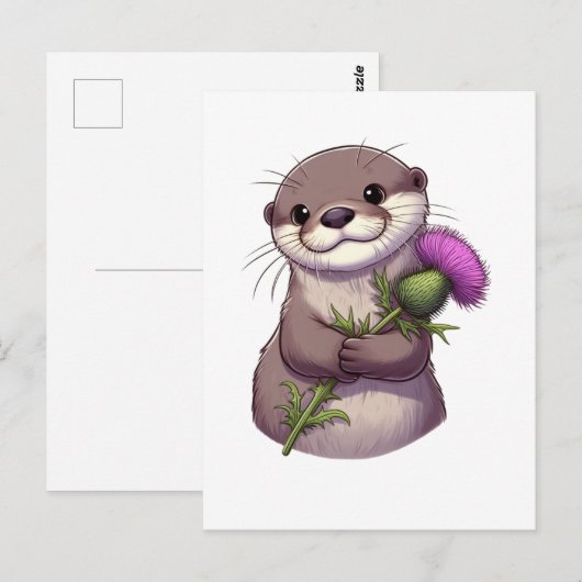 Waterverf Otter en distel Briefkaart (Voorkant / Achterkant)