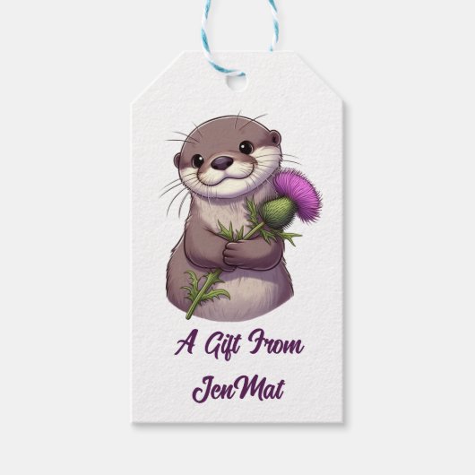 Waterverf Otter en distel Cadeaulabel (Voorkant)