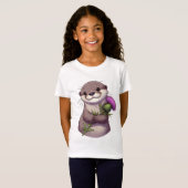 Waterverf Otter en distel T-shirt (Voorkant volledig)