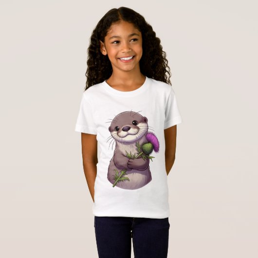 Waterverf Otter en distel T-shirt (Voorkant volledig)