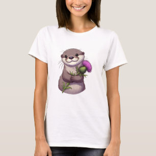 Waterverf Otter en distel T-shirt