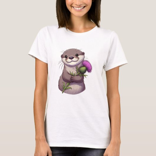 Waterverf Otter en distel T-shirt (Voorkant)