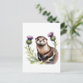 Waterverf otter en distels briefkaart (Staand voorkant)