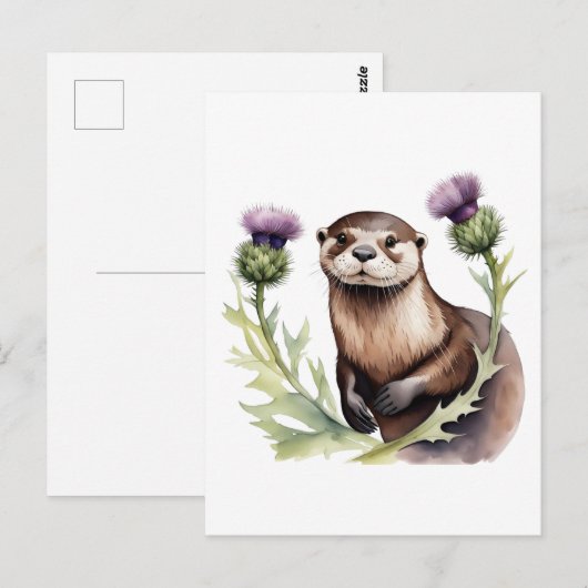 Waterverf otter en distels briefkaart (Voorkant / Achterkant)