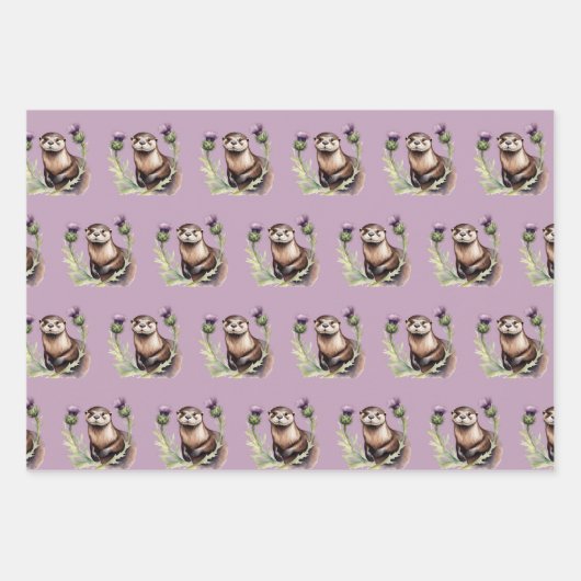 Waterverf otter en distels inpakpapier vel (Voorkant)