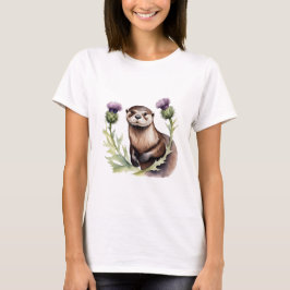 Waterverf otter en distels t-shirt