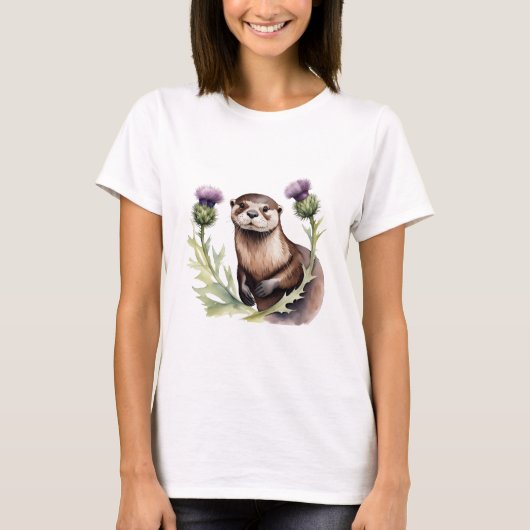 Waterverf otter en distels t-shirt (Voorkant)