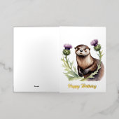 Waterverf Otter en Thistles Verjaardag Folie Wenskaart (Buiten Laag)