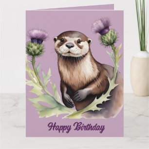 Waterverf Otter en Thistles Verjaardag Kaart