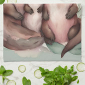 Waterverf Otter familie Theedoek (Gevouwen)