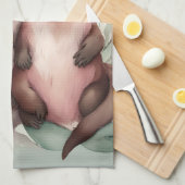 Waterverf Otter familie Theedoek (Quarter Fold)