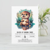 Waterverf Otter Fantasy Verjaardagsuitnodiging Kaart (Staand voorkant)