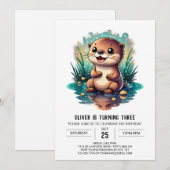 Waterverf Otter Fantasy Verjaardagsuitnodiging Kaart (Voorkant / Achterkant)