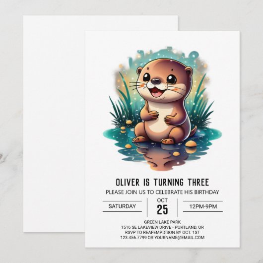 Waterverf Otter Fantasy Verjaardagsuitnodiging Kaart (Voorkant / Achterkant)