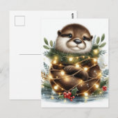 Waterverf Otter kerstverlichting Briefkaart (Voorkant / Achterkant)