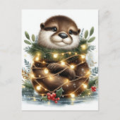 Waterverf Otter kerstverlichting Briefkaart (Voorkant)