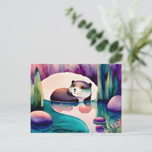 Waterverf Otter, Postcrossing Briefkaart (Staand voorkant)