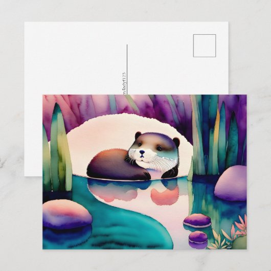 Waterverf Otter, Postcrossing Briefkaart (Voorkant / Achterkant)