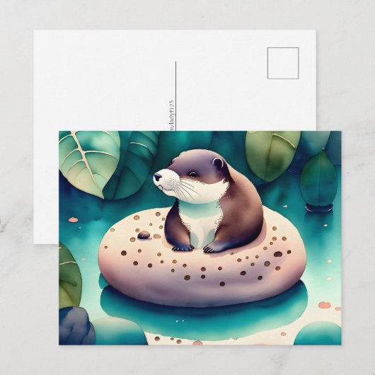 Waterverf Otter, Postcrossing Briefkaart (Voorkant / Achterkant)