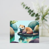 Waterverf Otter, Postcrossing Briefkaart (Staand voorkant)