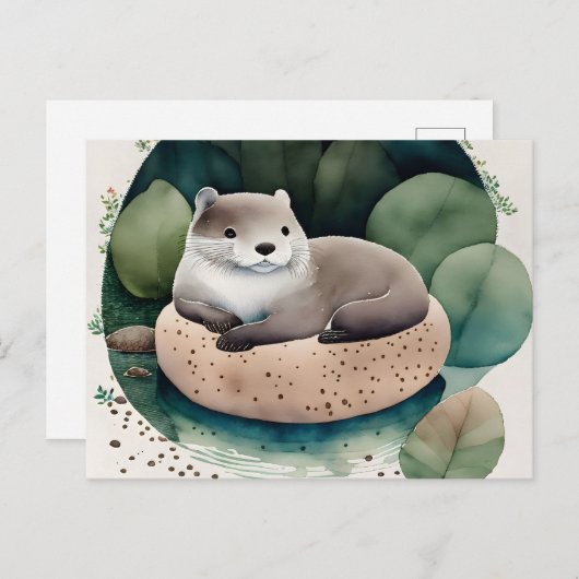 Waterverf Otter, Postcrossing Briefkaart (Voorkant / Achterkant)