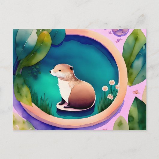 Waterverf Otter, Postcrossing Briefkaart (Voorkant)