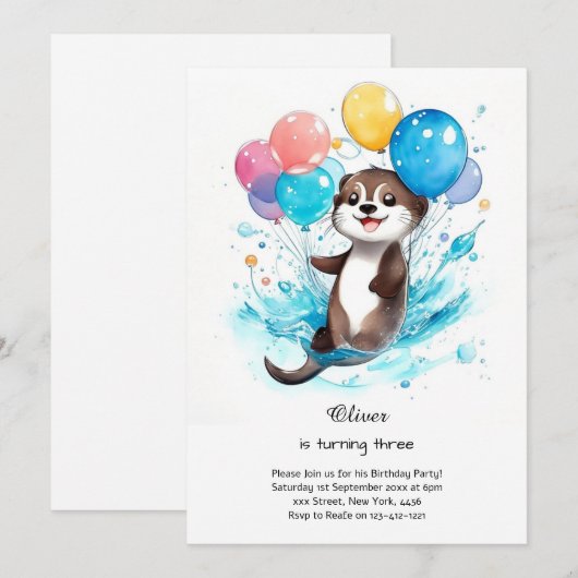 Waterverf Otter Verjaardagsuitnodiging Kaart (Voorkant / Achterkant)