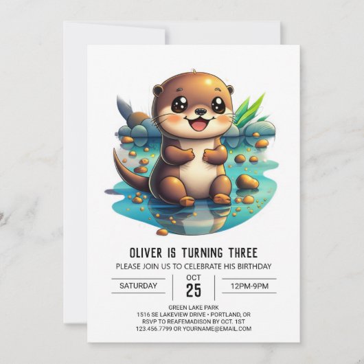 Waterverf Otter Verjaardagsuitnodiging Kaart (Voorkant)