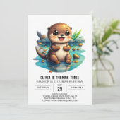 Waterverf Otter Verjaardagsuitnodiging Kaart (Staand voorkant)