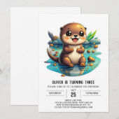 Waterverf Otter Verjaardagsuitnodiging Kaart (Voorkant / Achterkant)