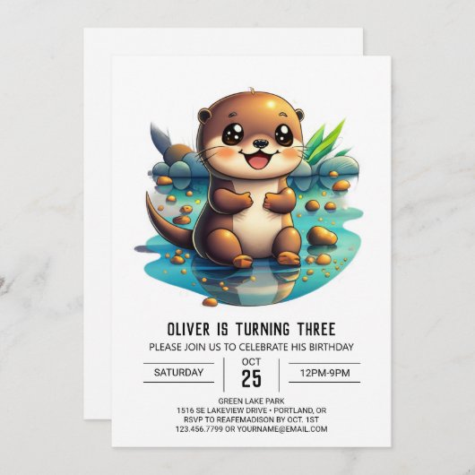 Waterverf Otter Verjaardagsuitnodiging Kaart (Voorkant / Achterkant)