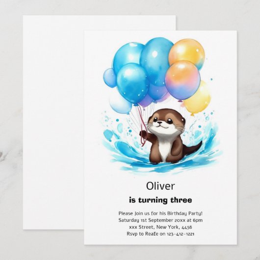 Waterverf Otter Verjaardagsuitnodiging Kaart (Voorkant / Achterkant)